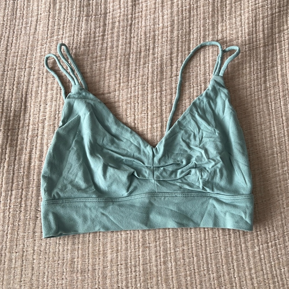 Glyder Green Blue V neck Ruched Sports Bra